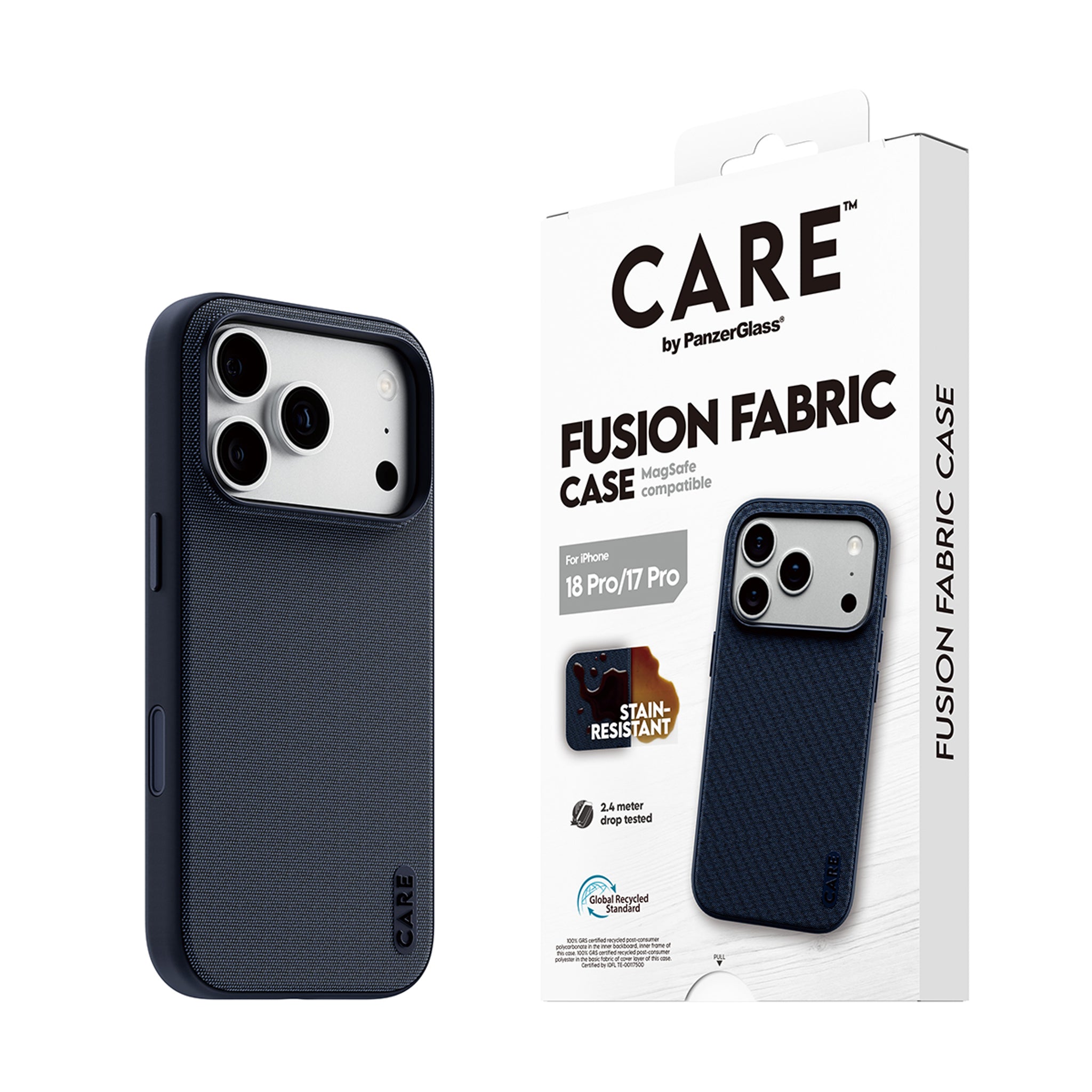 CARE™ by PanzerGlass® Fusion Fabric Case Blue w. MagSafe iPhone 18 Pro | 17 Pro